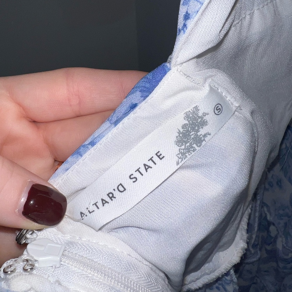 Altar'd state Aderny Floral Mini Dress Floral Blue and White Dress small - Picture 15 of 16